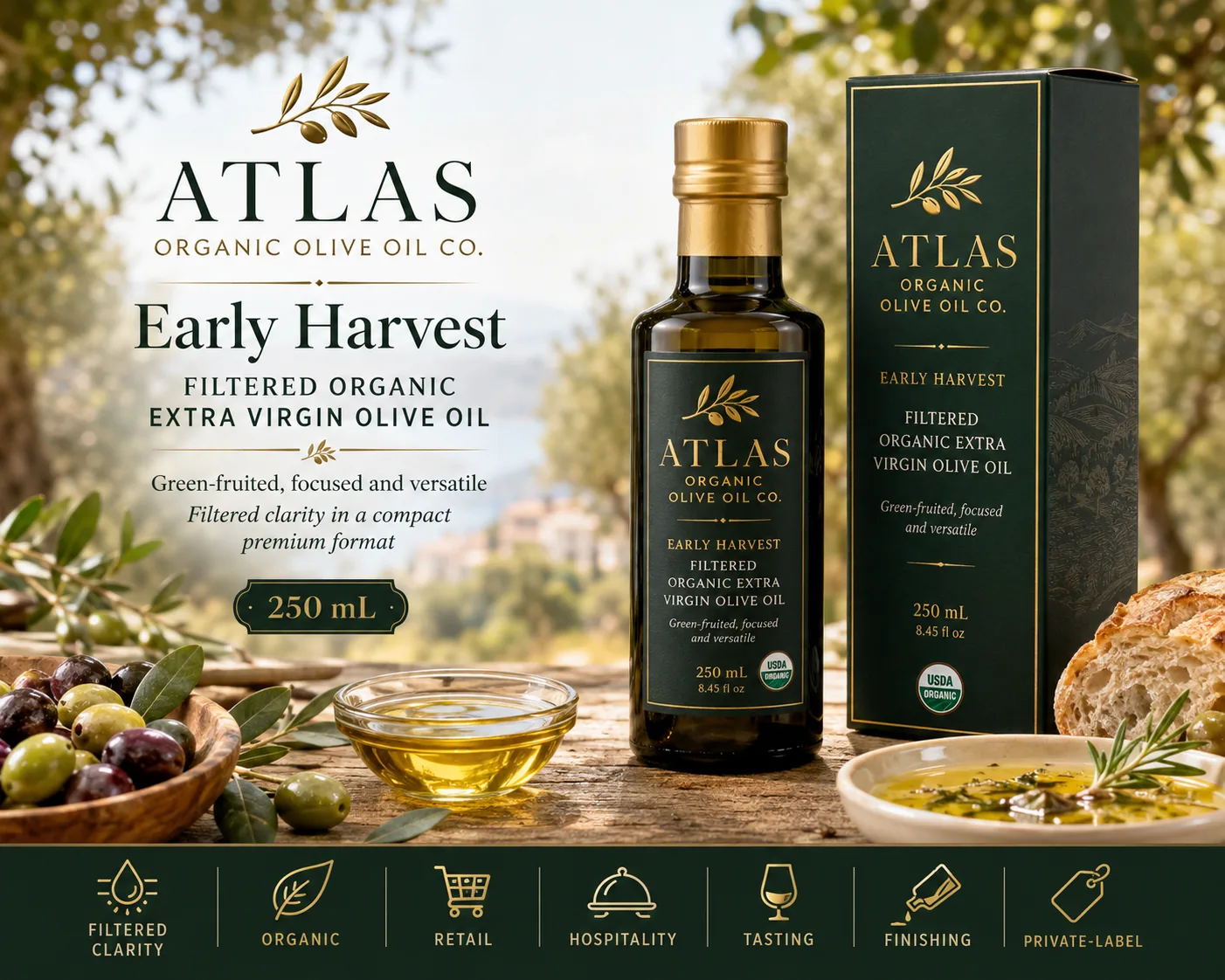 Early Harvest Filtered Organic Extra Virgin Olive Oil — 250 mL