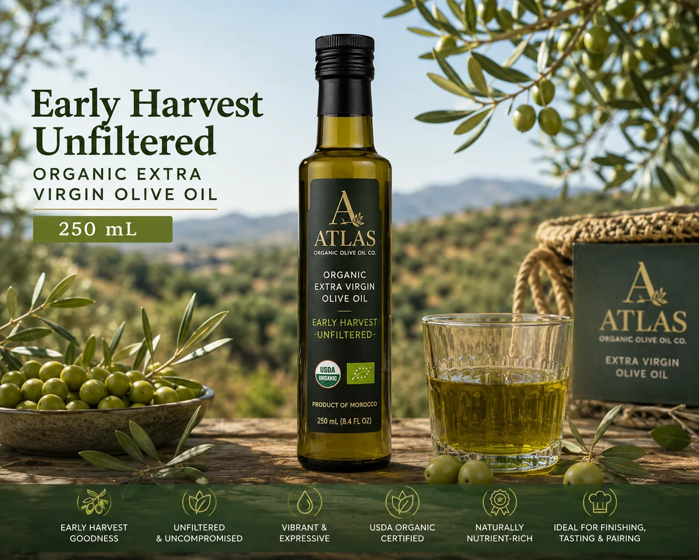 Early Harvest Unfiltered Organic Extra Virgin Olive Oil — 250 mL