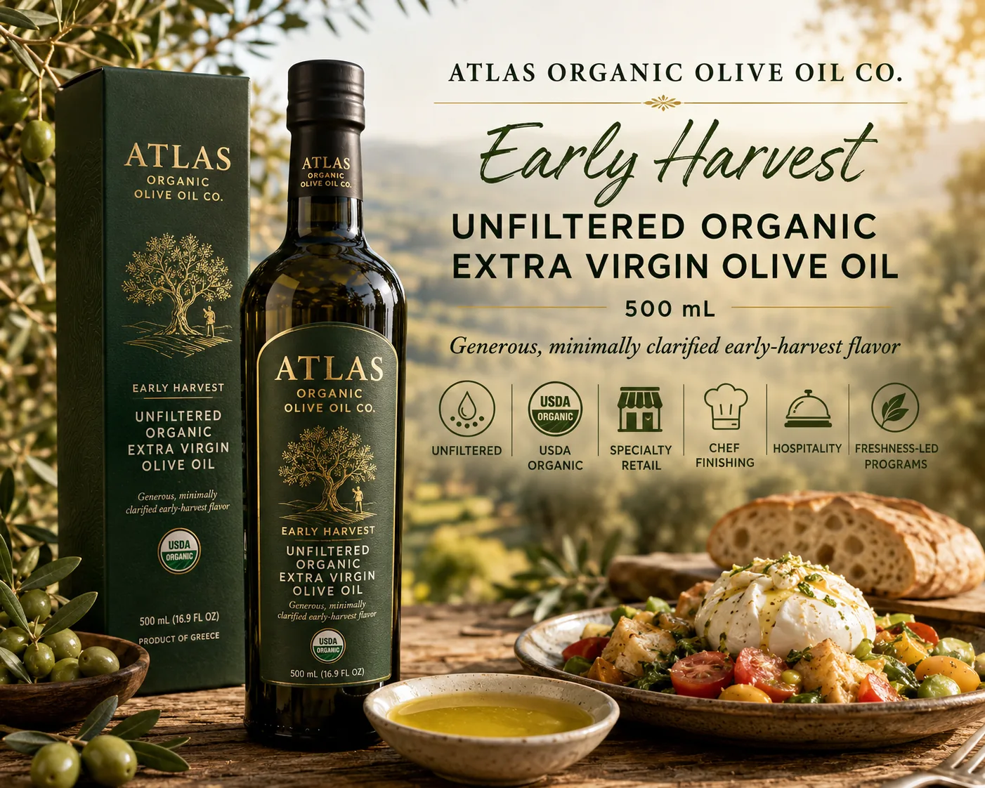 Early Harvest Unfiltered Organic Extra Virgin Olive Oil — 500 mL