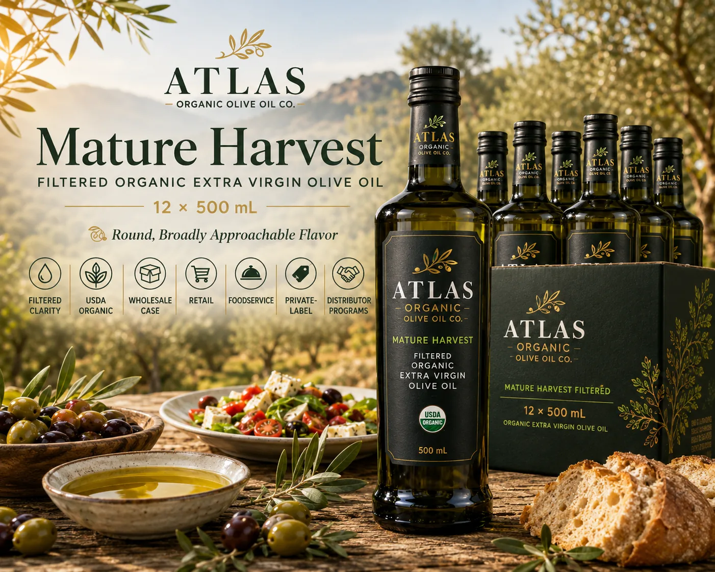 Mature Harvest Filtered Organic Extra Virgin Olive Oil — 12 × 500 mL