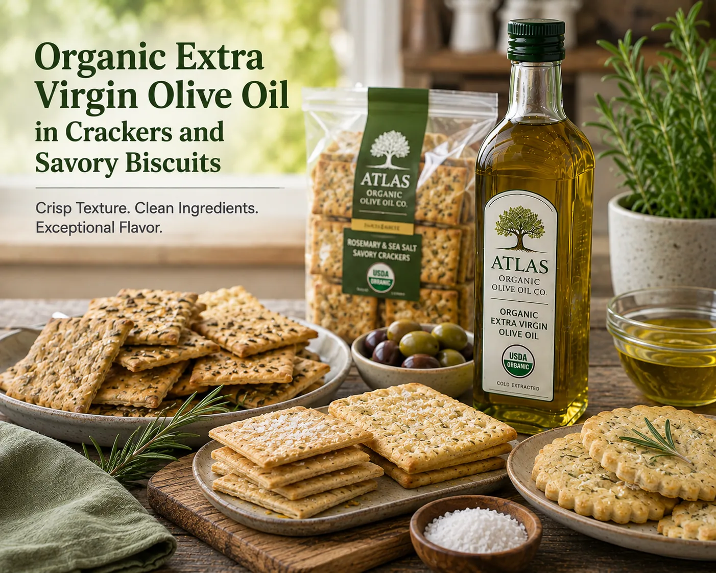 Organic Extra Virgin Olive Oil in Crackers and Savory Biscuits
