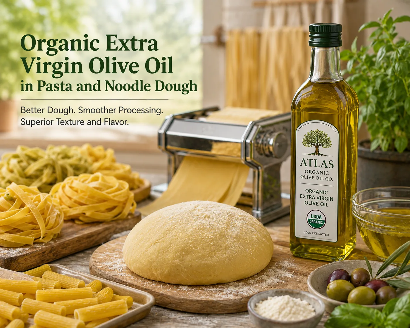Organic Extra Virgin Olive Oil in Pasta and Noodle Dough